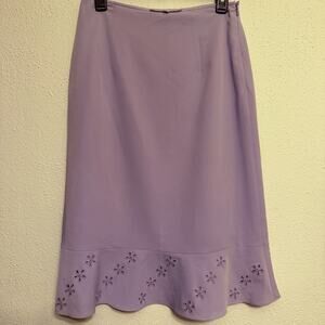 Y2K Paradiso Midi Skirt Lavender Purple Size 3/M Knee Length Embroidered Flowers
